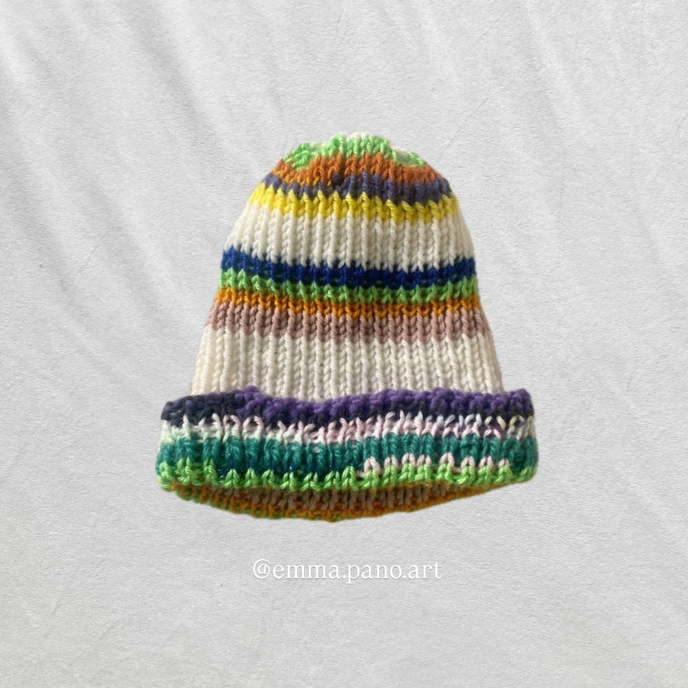 white green yellow orange multicolored ribbed fisherman beanie hat